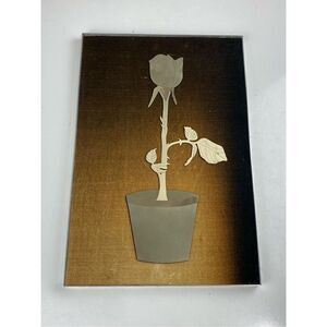 Brass Rose on Felt Wall Hanging Art Sculpture Metal Frame 18in L x 12in W